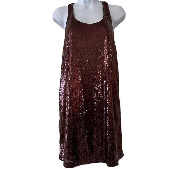 French Connection Bronze Sequins Mini Tank Dress Sz 8 Festival Party Sparkle - Picture 1 of 11